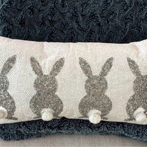 Easter Bunny Pom-Pom Decorative Beaded Lumbar Pillow